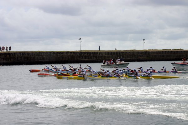 6 men teams paddled for hours.